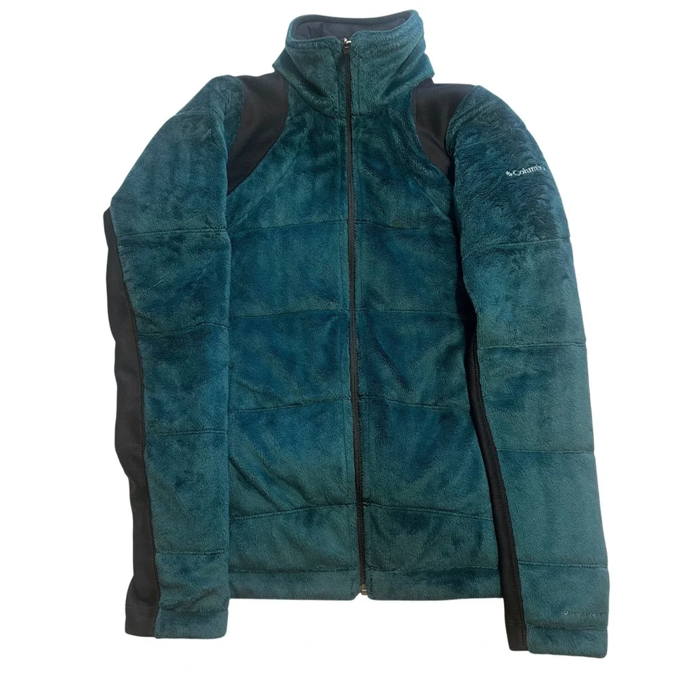 Columbia Fleece Jacket Womens L Teal Omni-Heat Zip‎ Outdoor Thermal Hybrid